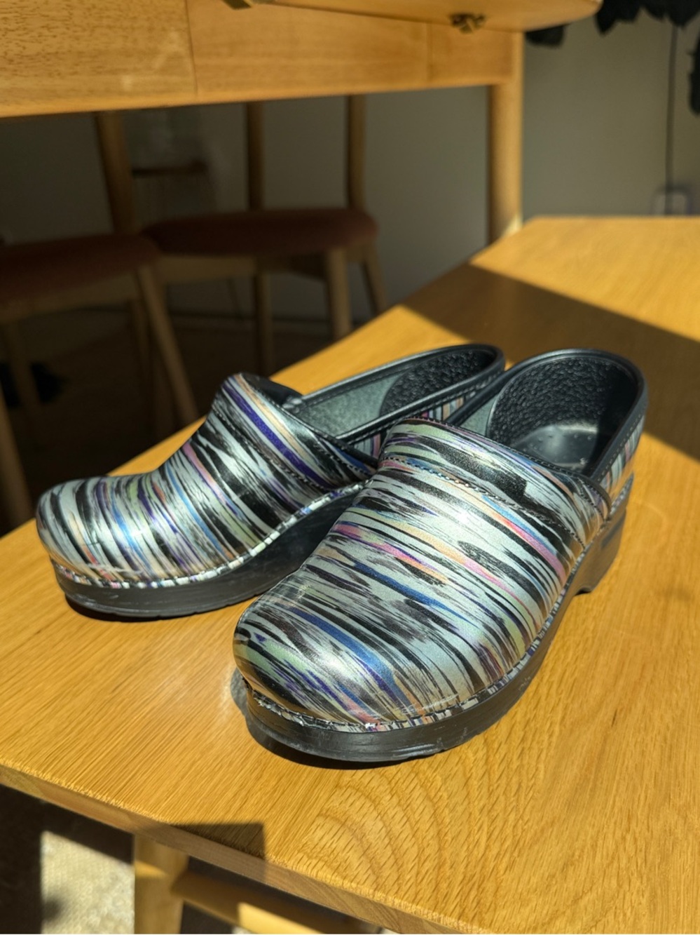 Dansko Women’s Black Multi-Striped Clogs